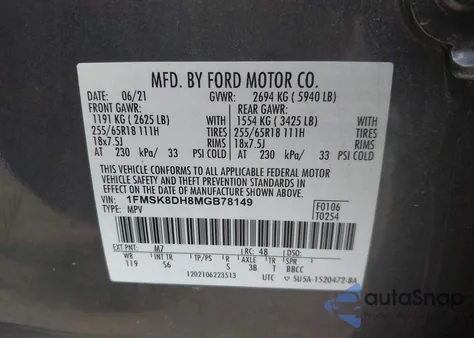 2021 Ford Explorer Xlt z USA, uszkodzony, nr VIN 1FMSK8DH8MGB78149